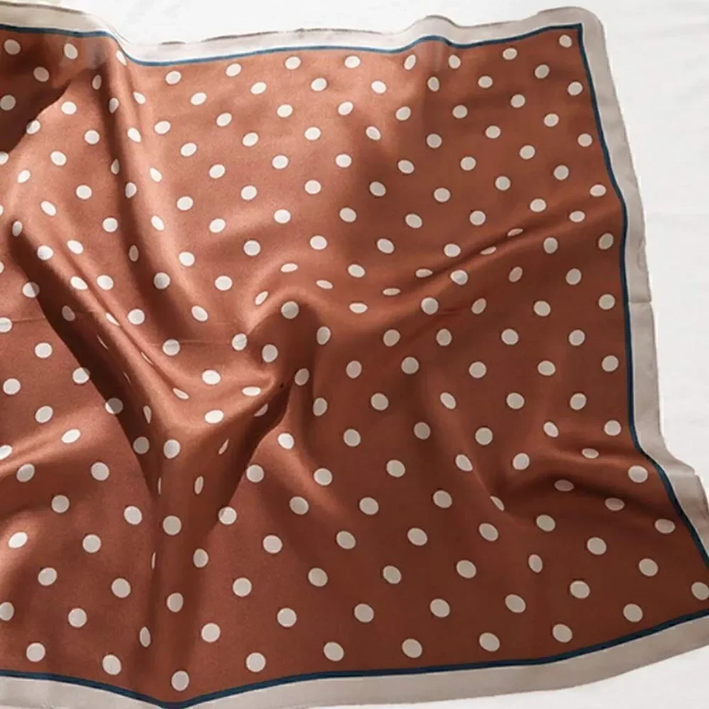 Brown Polka Dot Mulberry Silk Neck Scarf